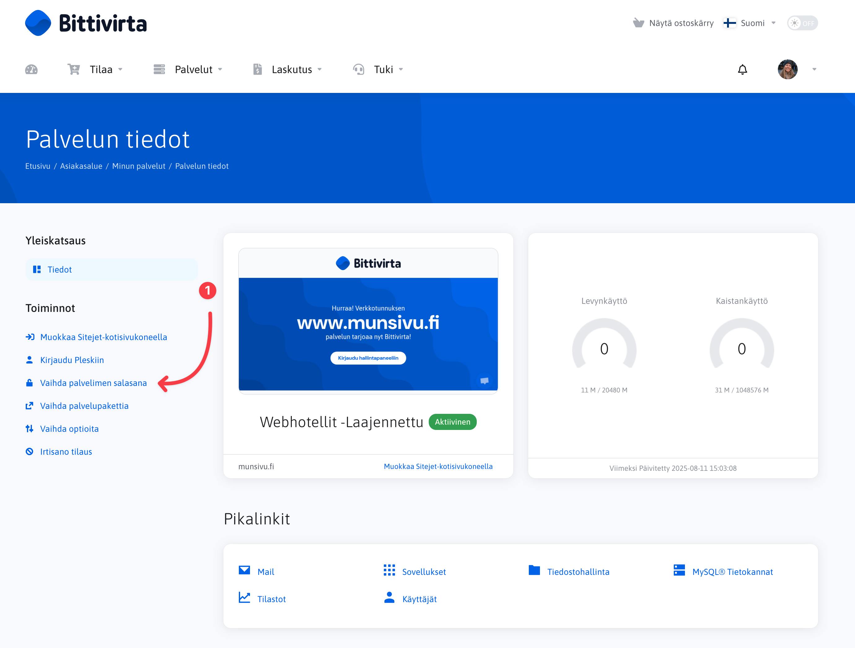 Vaihda palvelimen salasana