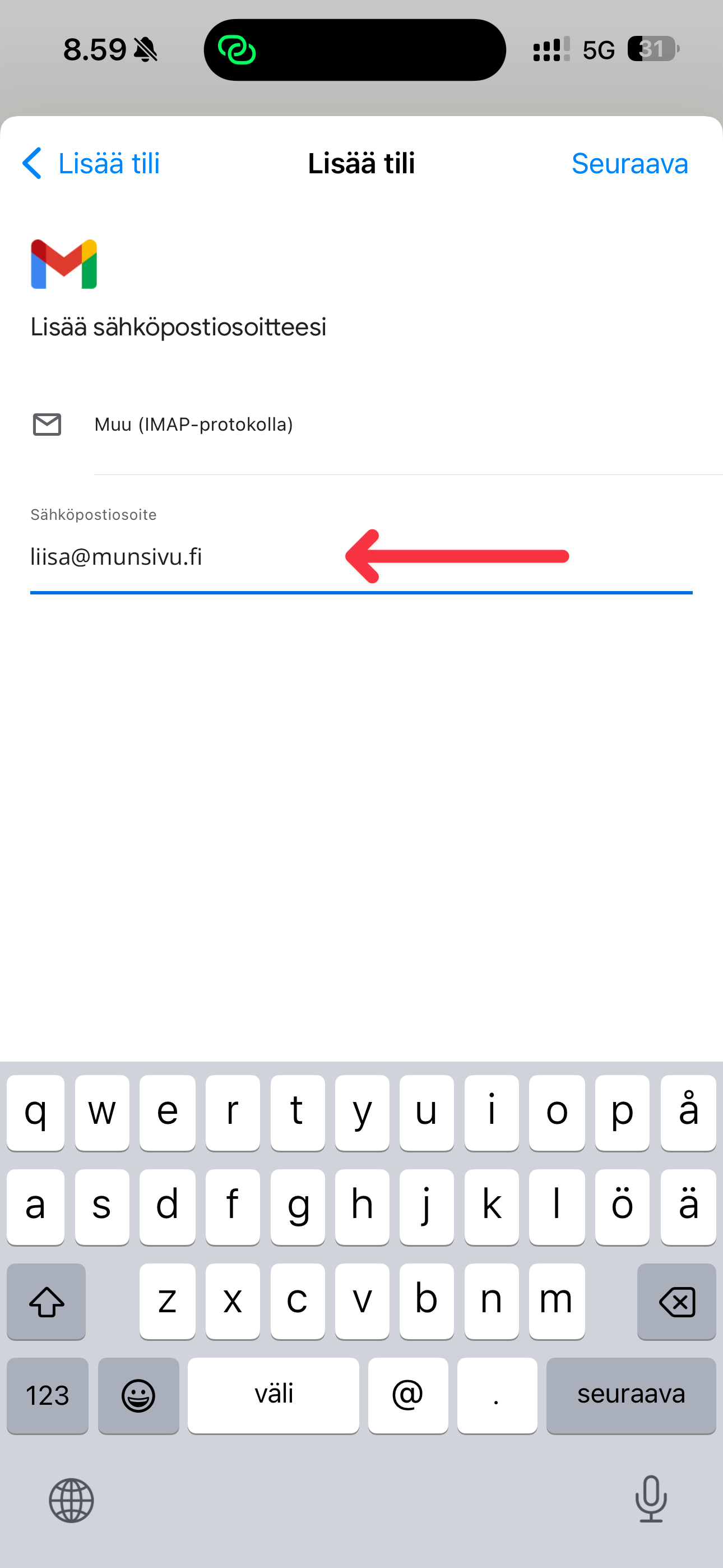 Lisää sähköpostiosoite