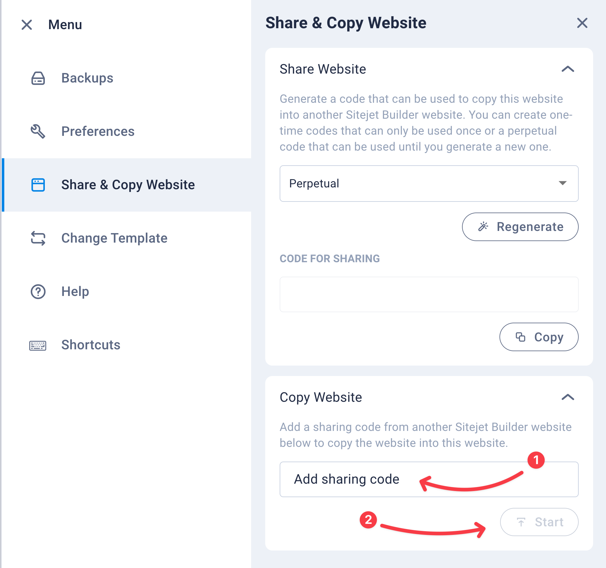 Add sharing code -kenttä