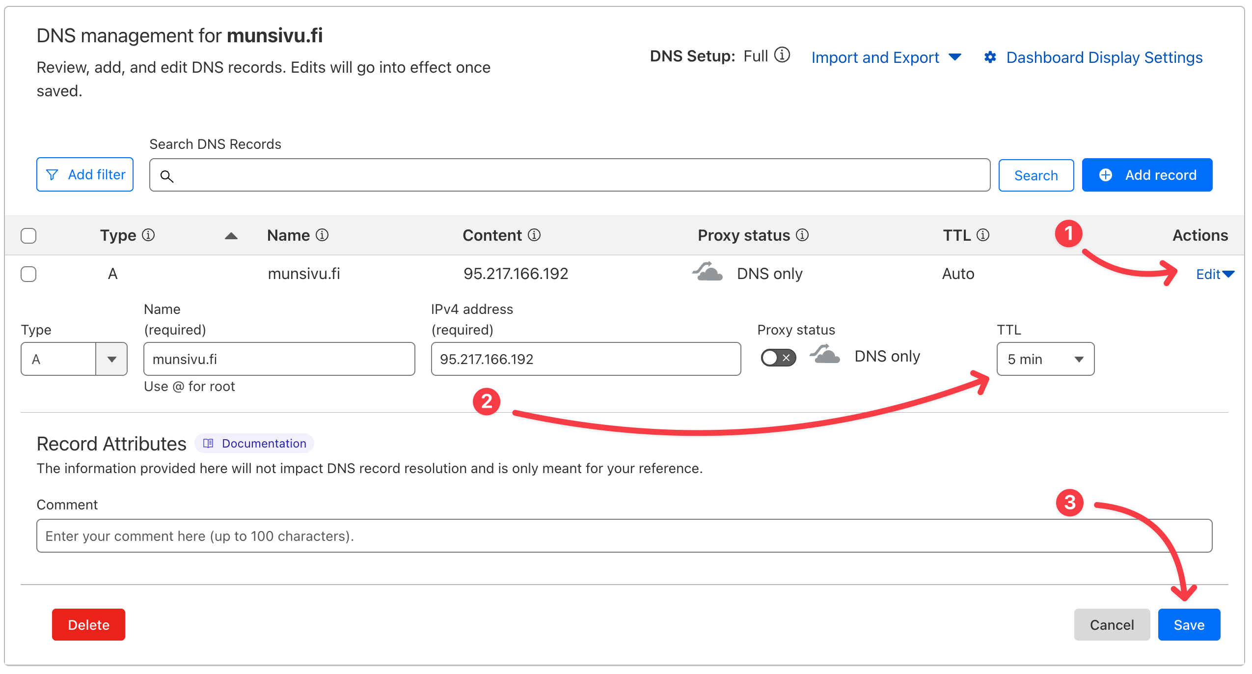 TTL-arvon asettaminen