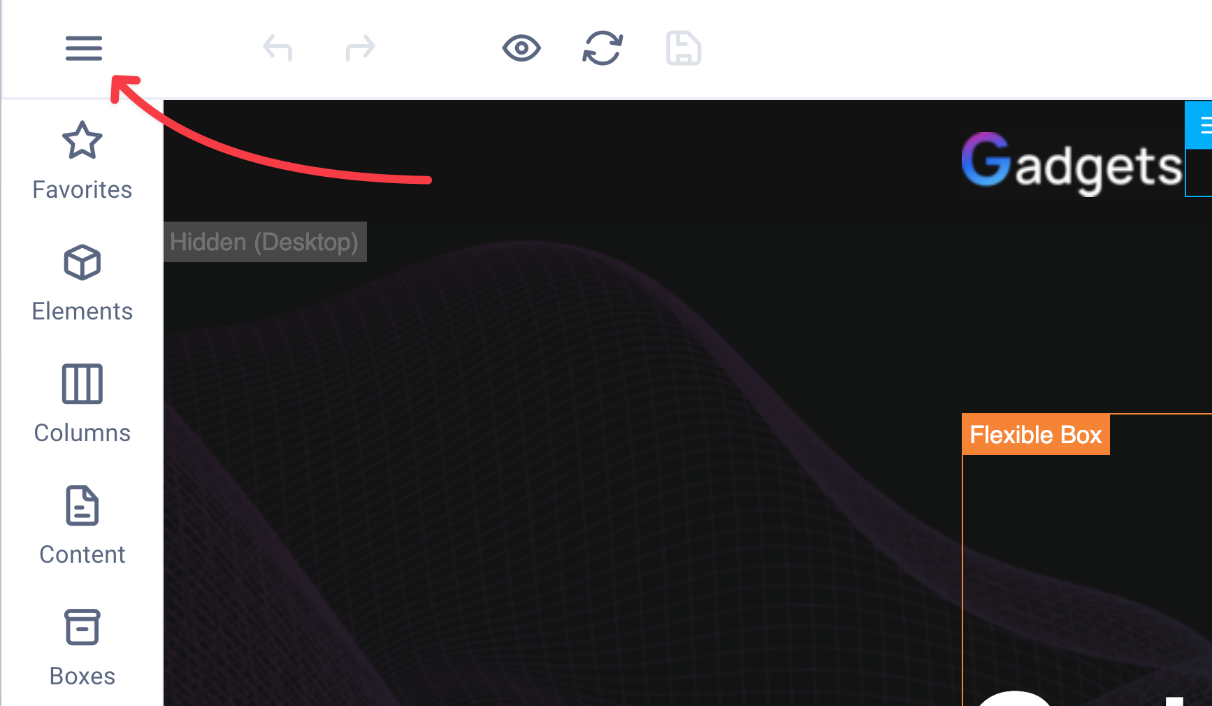 SiteJetin valikon avaaminen